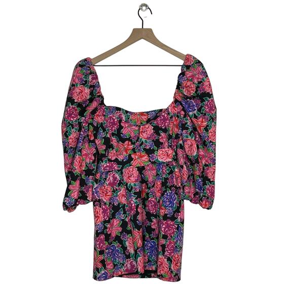 ZARA Mini Dress S Pink Purple Floral Print Belted Puff Sleeve Zinnia Blogger - Picture 3 of 10